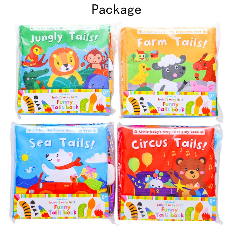 Montessori Baby Animal Tail Cloth Book Tear Can Bite Book Early Education Infant Cognitive Toys for 0-3 Years Old