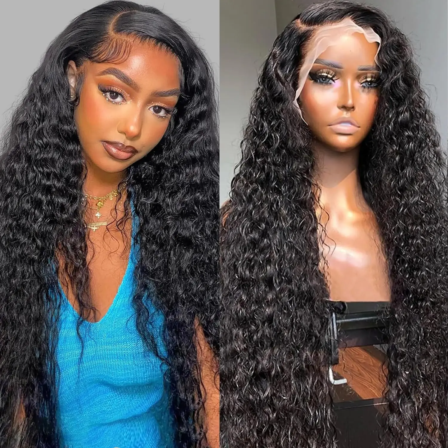 Deep Wave Frontal Wig 13x4/13x6 HD Transparent Curly Lace Front Human Hair Wigs For Women Wet And Wavy 4x4 Water Closure Wig