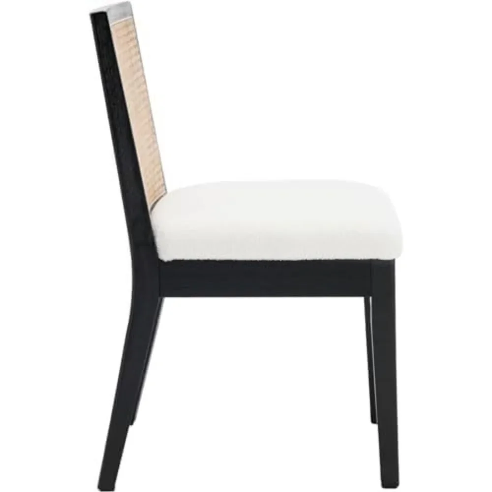 مجموعة من 4 كراسي لتناول الطعام في المزرعة من الروطان مع ظهر قصب وتنجيد شيربا لتناول الطعام الجانبي المريح