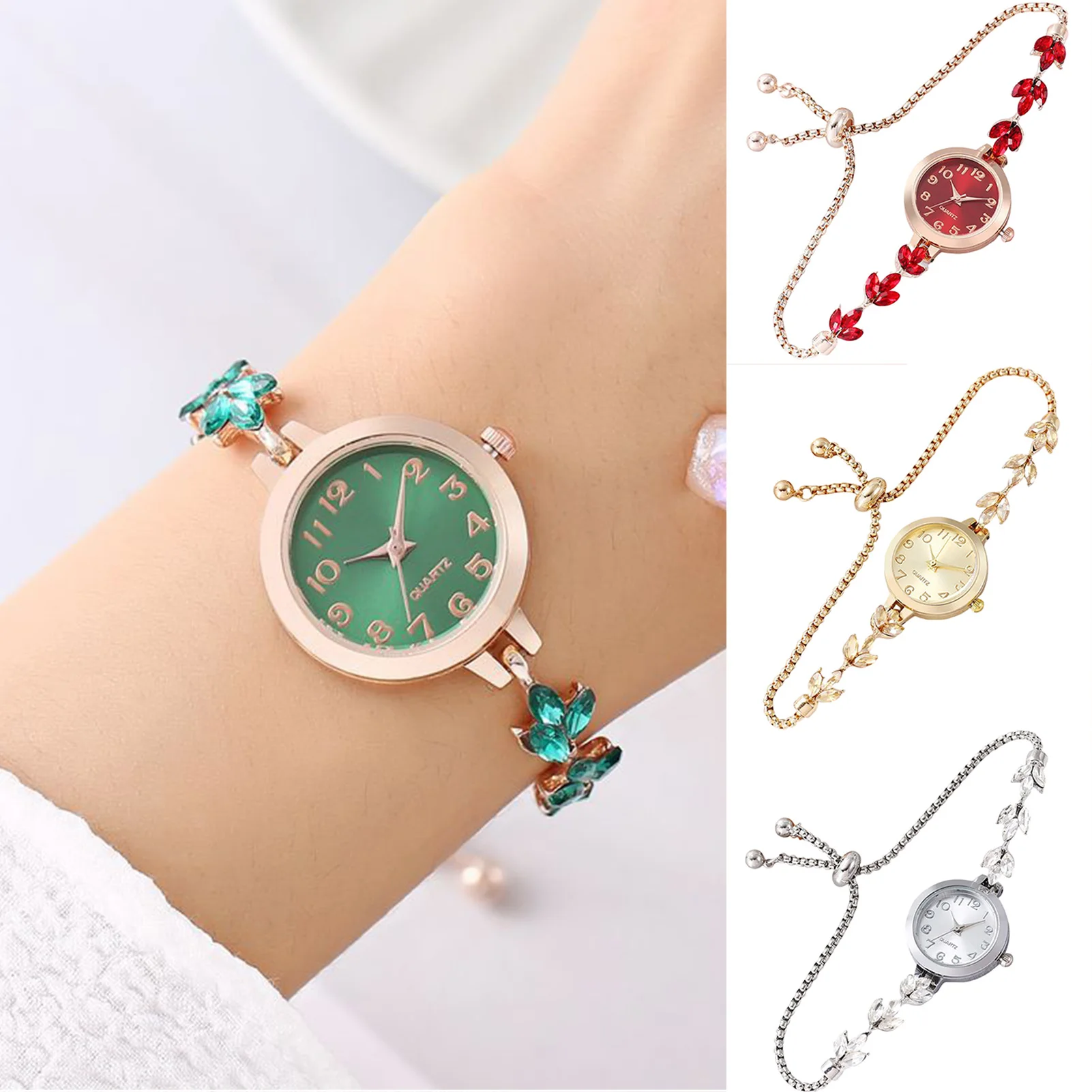 Women's Shiny Rhinestone Watches Flower Shape Design Bands Chain Bracelet Watch Casual Style Watch For Meeting And Dating Office