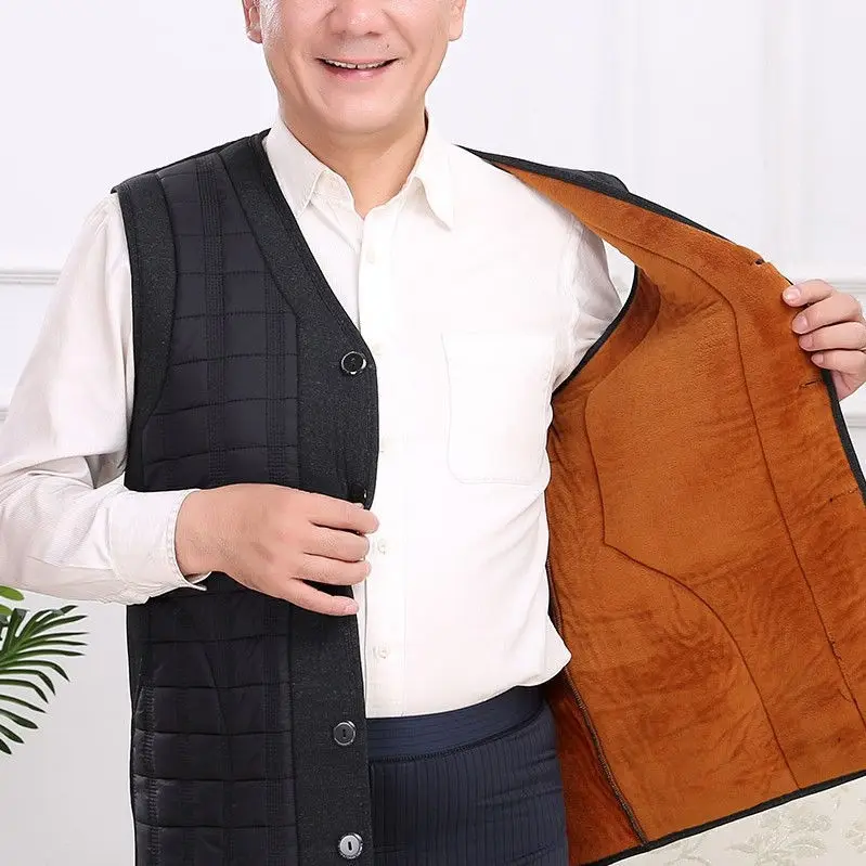 

Wool Men Jacket Coat Windproof Winter Sleeveless Vest Jackets Outerwear 2023 Casual Thicken Warm Male Clothing Plus Size V104