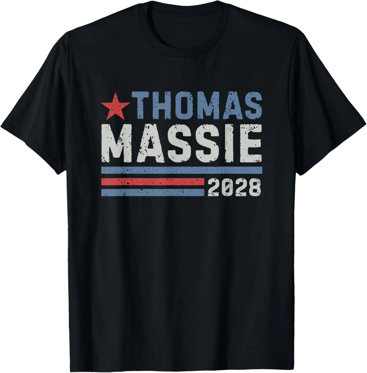 For President Thomas Massie 2028 Vintage T-Shirt Summer short-sleeved breathable sweat-wicking versatile fashion T-shirt for back-to-school season, unisex, Y2K Fashionable Cartoon Anime