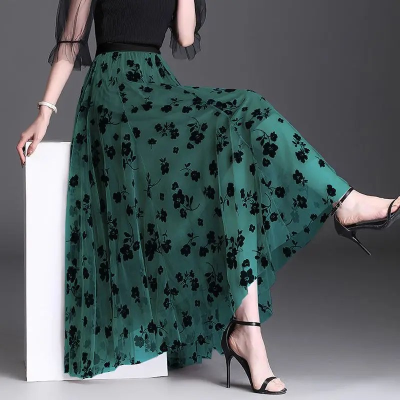 2024 High End High Quality Yarn Skirt 720 Degrees Exquisite Print Color Long Skirt Fashion Slim Fit Half Skirt