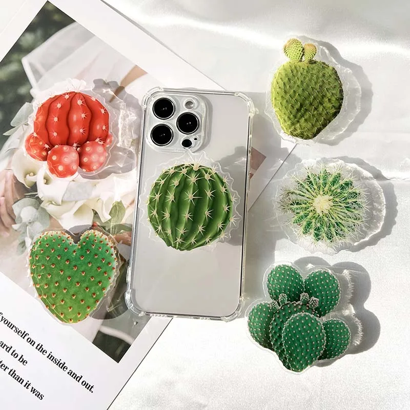 Acrylic Bracket Simulation Cactus Plant Phone Holder Stand INS Phone Finger Holder Fold Grip Air Sac Ring Mobile Stand Support