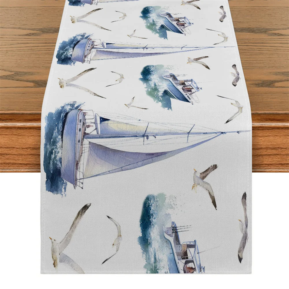 Nautical Sailing Table Flag Deep Sea Voyage Theme Table Runner Holiday Party Family Kitchen Children'S Tables Aesthetic Decor