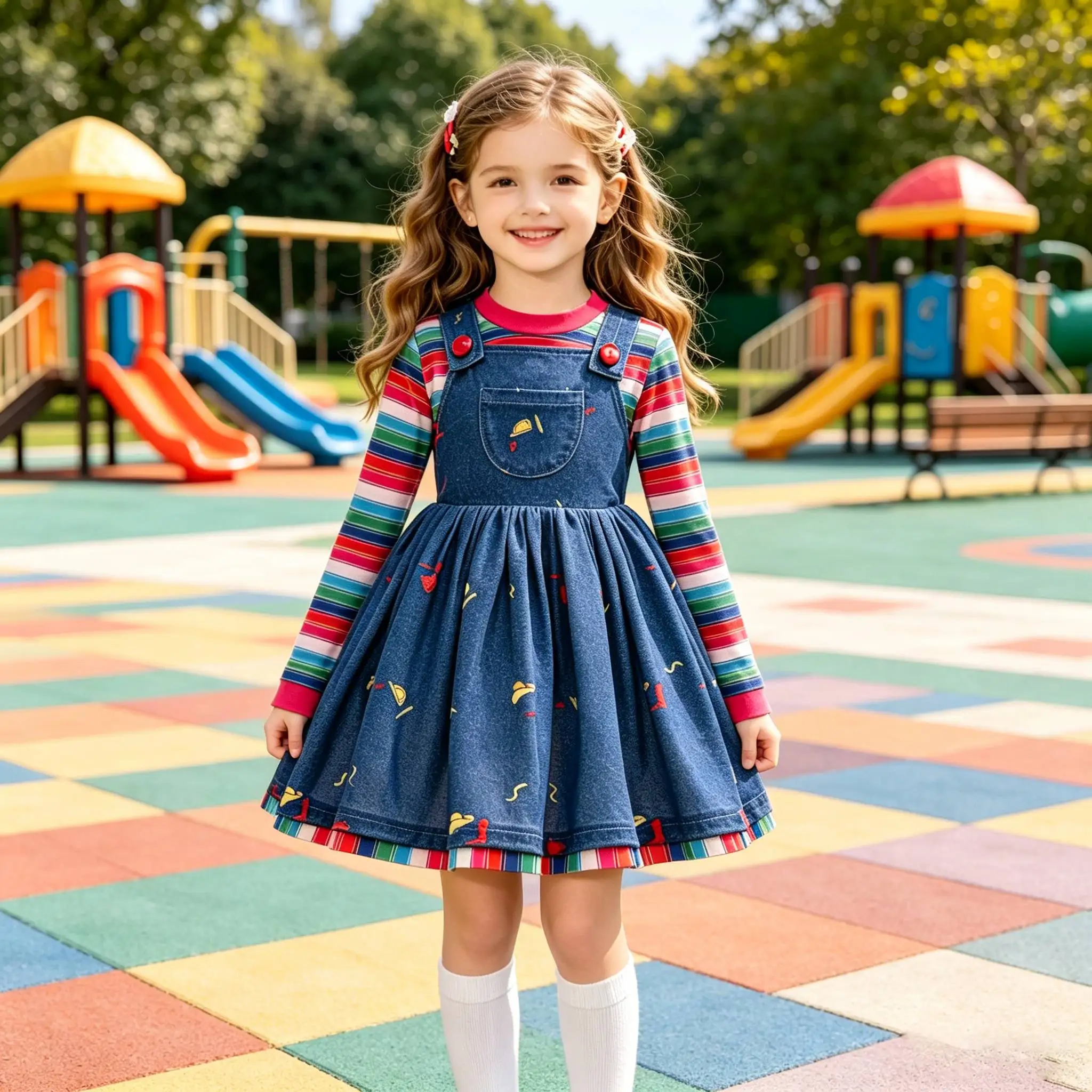 Movie Chucky Costume For Kids Striped Top+Print Suspender Dress+socks sets For Little Girls Horror Halloween Carnival Dress Up