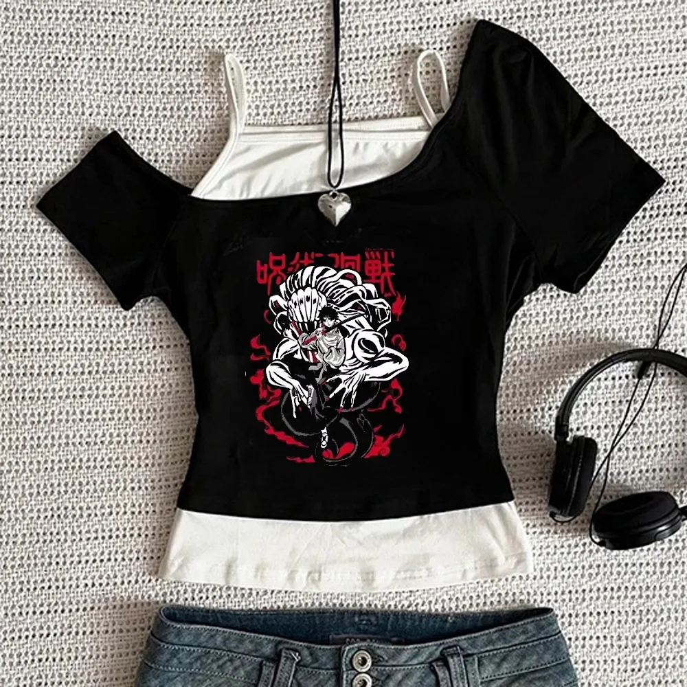 Jujutsu Kaisen crop top shoujo cute scene  2000s cutecore goth tshirt harajuku party streetwear clearance sales