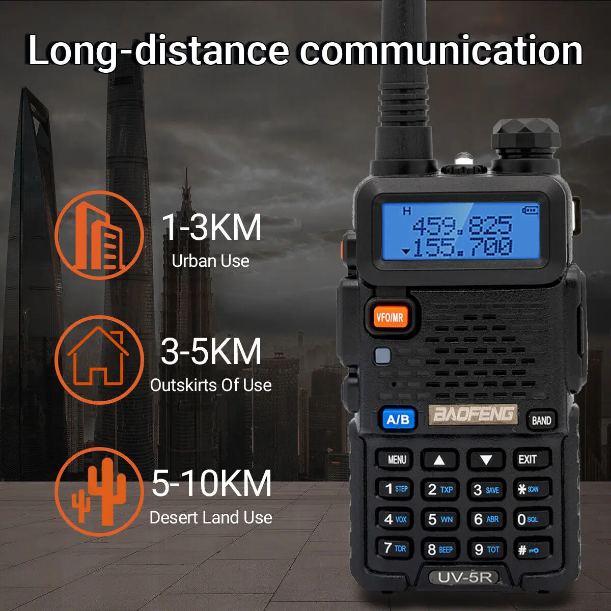 BAOFENG Walkie Talkie UV-5R, 2 buah VHF UHF Radio dua arah jarak jauh 128CH VOX penerima genggam UV5R UV 5R Ham Radio