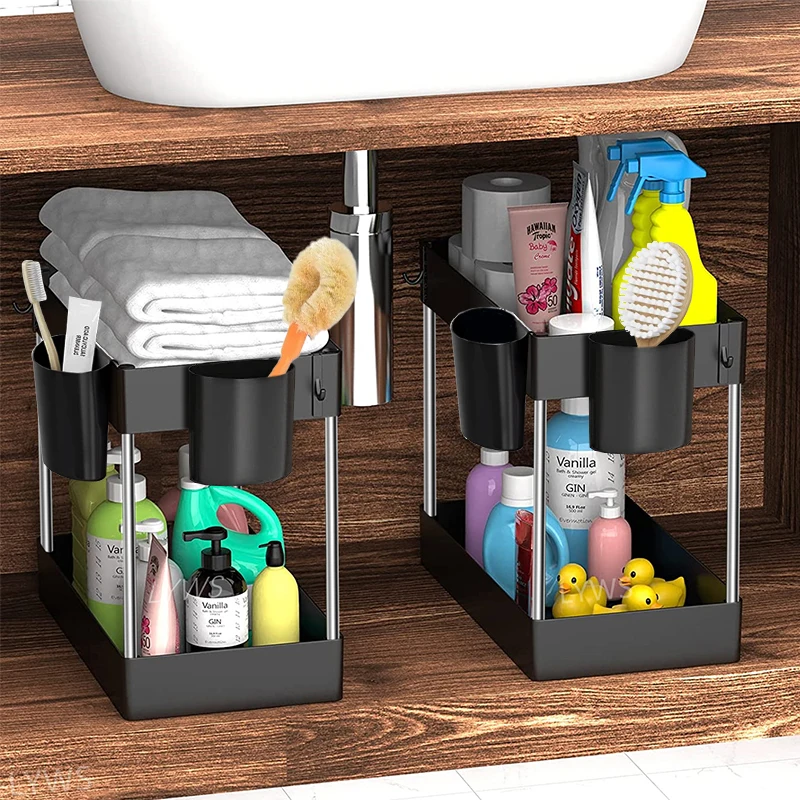 Under Bathroom Sink Storage 2 Tier Drawer Organizer Bath Collection Sliding Baskets Under Sink Cabinet Storage Cosmetics Storage