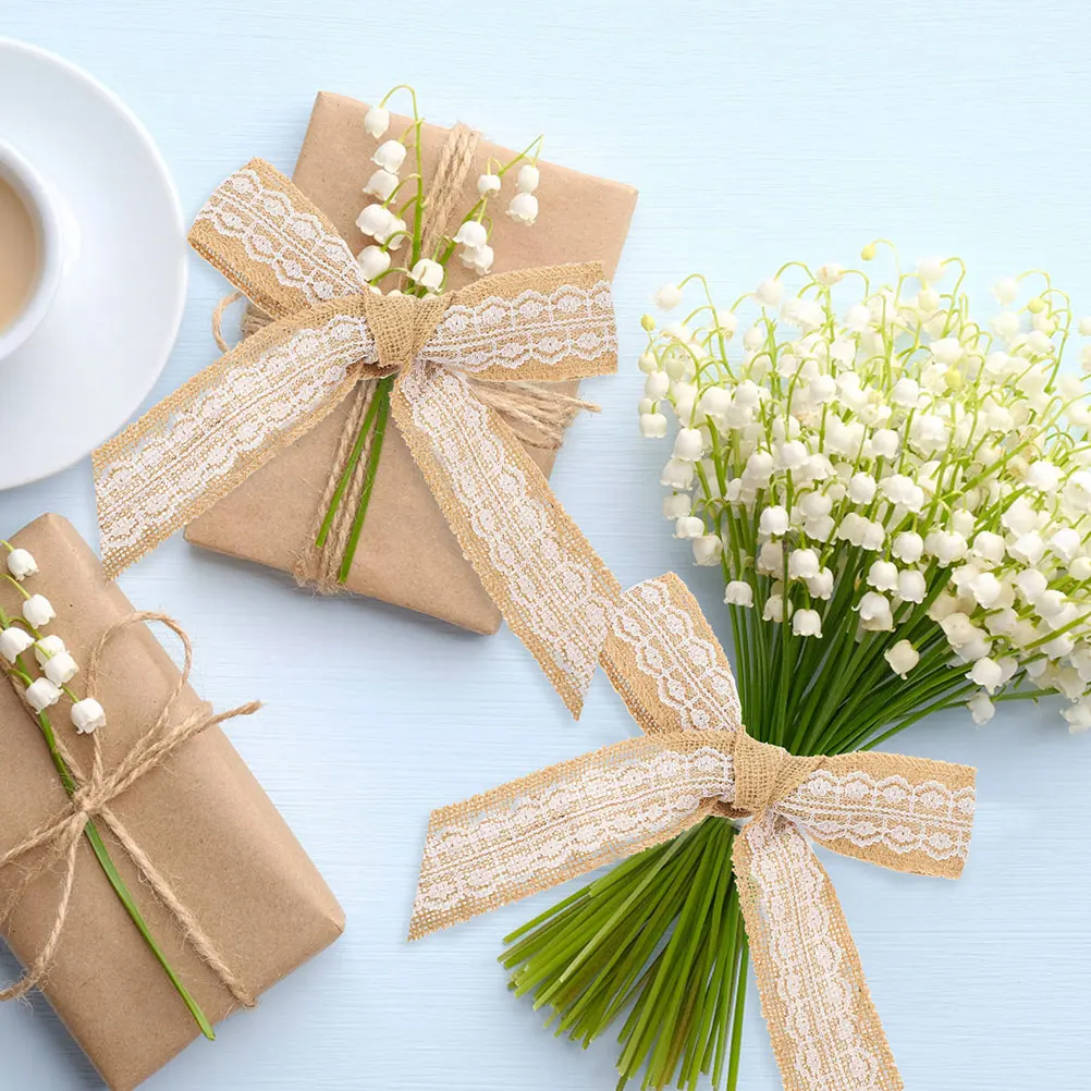 

4pcs Napkin Gift Accessories Jute Lace Decorative DIY Wedding Party Craft Ribbon Reusable Wear-Resistant Wrapping Ribbon Home