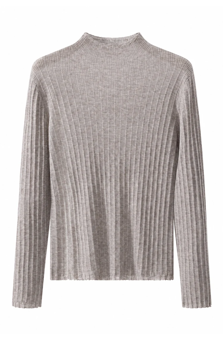 BL3621732 Damen-Pullover mit Stehkragen aus Wollmischung, Lurex, gerippt, langärmelig, mit Wellenkragen, seitlicher Kette und metallischem Glanz für den Herbst – Detail 15