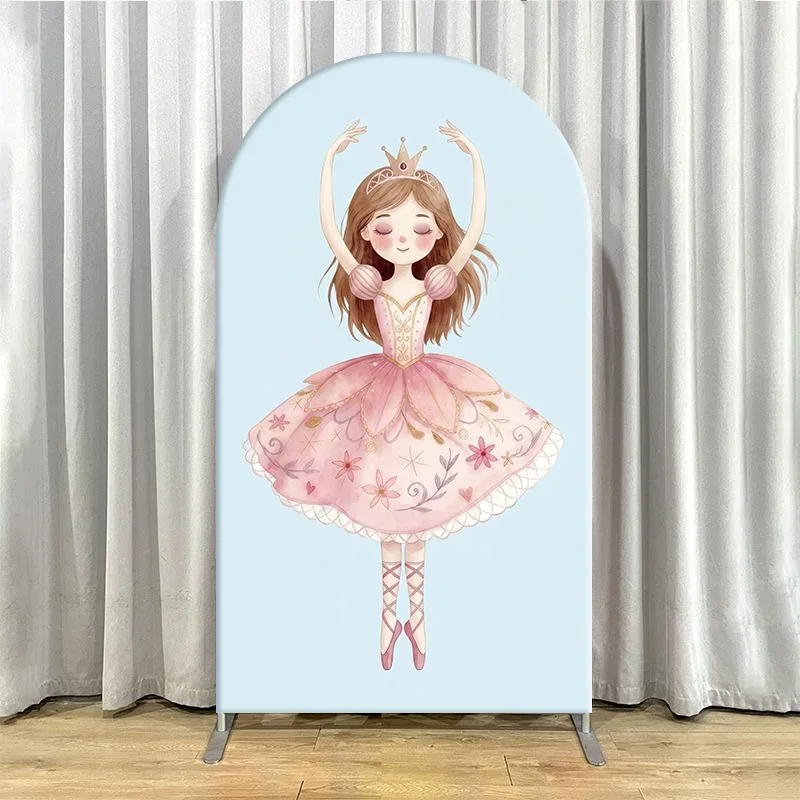 Elastic Double-layer Arch Backdrop Cover Merry Christmas Nutcracker Ballerina Tree Backdrop Set for Festive Party Decorations