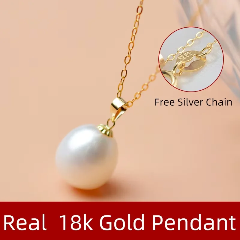 

Fine Jewelry 18k yellow gold natural Freshwater Drop Pearl Necklace Pendant au750 Fine Party Gift For Women X10024