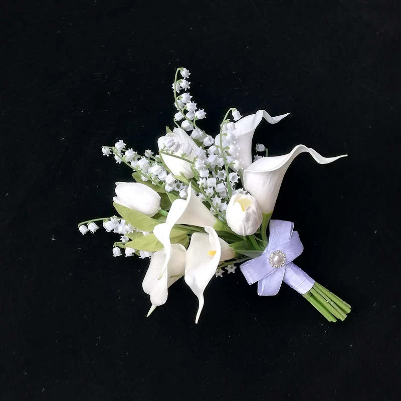 Whitney Wedding Collection flower bouquet Ivory Calla lilies with lily of the valley Small size Bridesmaid Bouquet