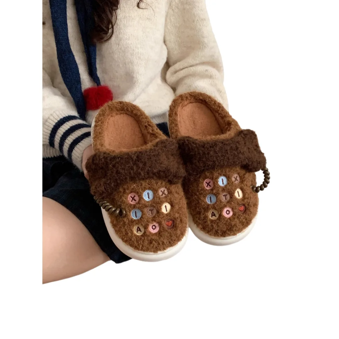 Women's Home Slippers Winter Fun Telephone Design Fluffy Shoes Home Warm Non Slip Soft Sole Cotton Slippers With Cute Style