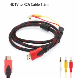 1.5M HDMI-compatible to 3RCA Cable Splitter Braid Ypbpr Convert AV Cord with Magnetic Ring HD Audio Video Wire Cable Splitter