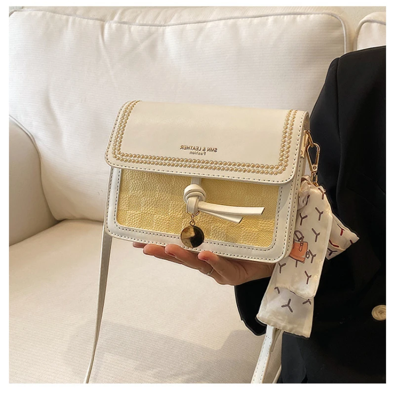 Contrast Color Leather Crossbody Bags for Women 2023 Ladies Handbag Fashion Simple Shoulder Messenger Bag Ladies Cross Body Bag