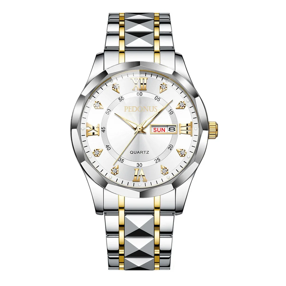 Marca superior relógio masculino na moda negócios de alta qualidade cinto aço chinês inglês duplo calendário malefashion quartzo relógios pulso