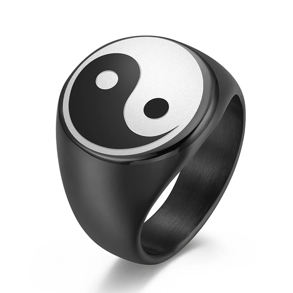 

Retro Taoist Black And White Yin And Yang Fish Picture Stainless Steel Ring Titanium Steel Men's And Women's Hand Jewelry