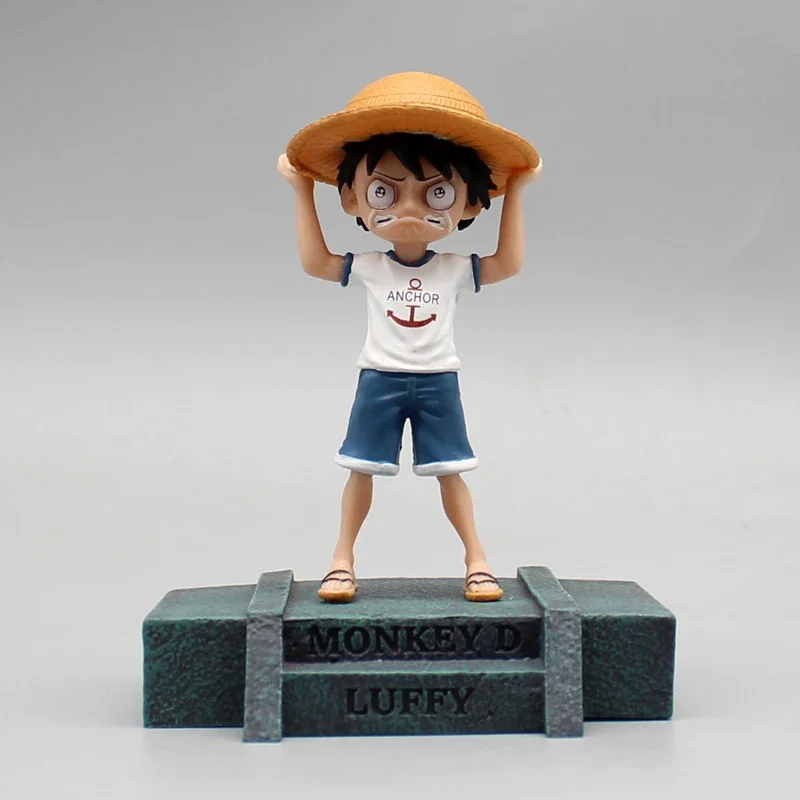 One Piece Figures Luffy Chibi 9cm Crying Child Luffy Kawaii PVC Statue Manga Anime Action Figurine Pvc Model Collection Kid Toys