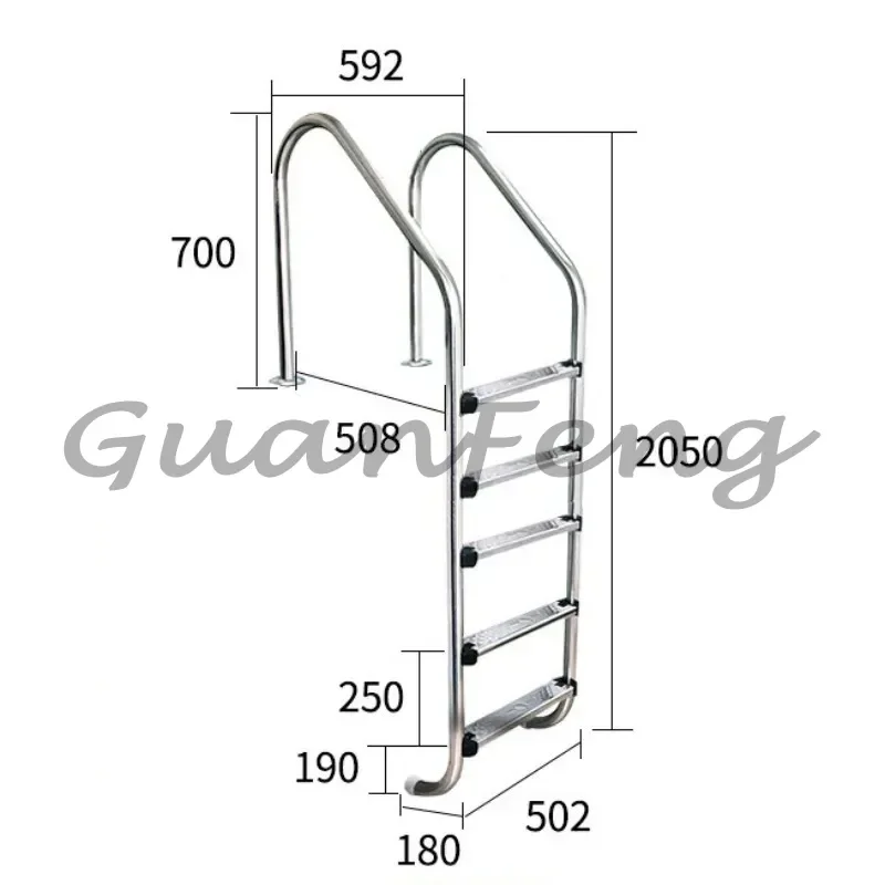 5-Step Stainless Steel Non-Buried Pool Ladder, Fits 1.5m to 1.8m Pool Depth, Leisure Pool Access Ladder