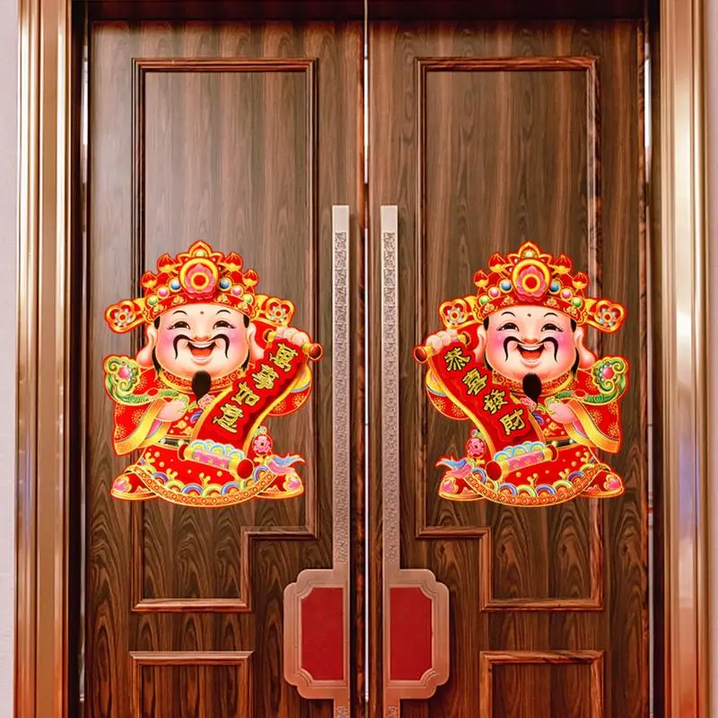 Chinese New Year Door Sticker Celebration Couplet Lunar  Festival Clings home Decorations supplies 3D God of Wealth decals