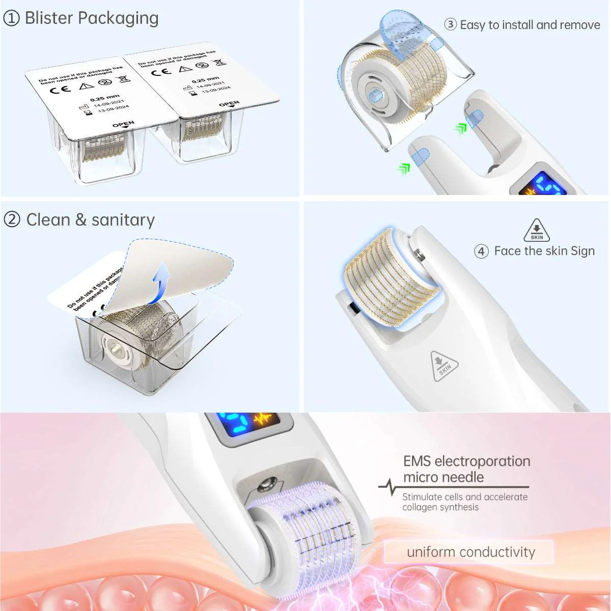 5Pcs Bio roller G5 Replace 540 Titanium Needle Derma Roller Heard Microneedle Roller For Bio Roller G5 Device