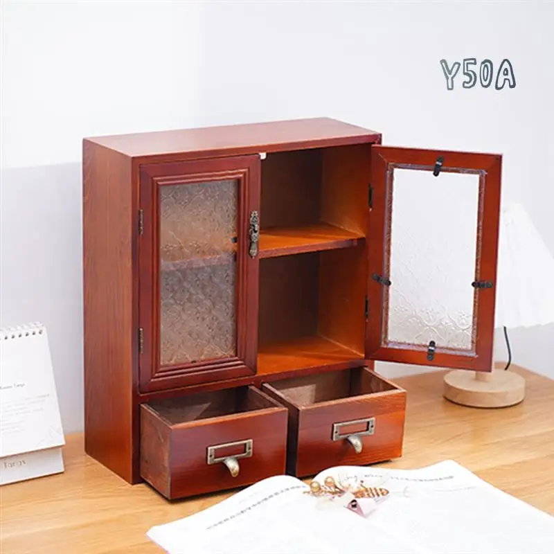 

Y50A-Wind Retro Old Wooden Desktop Storage Cabinet Drawer Type Cosmetic Storage Box Perfume Storage Cabinet