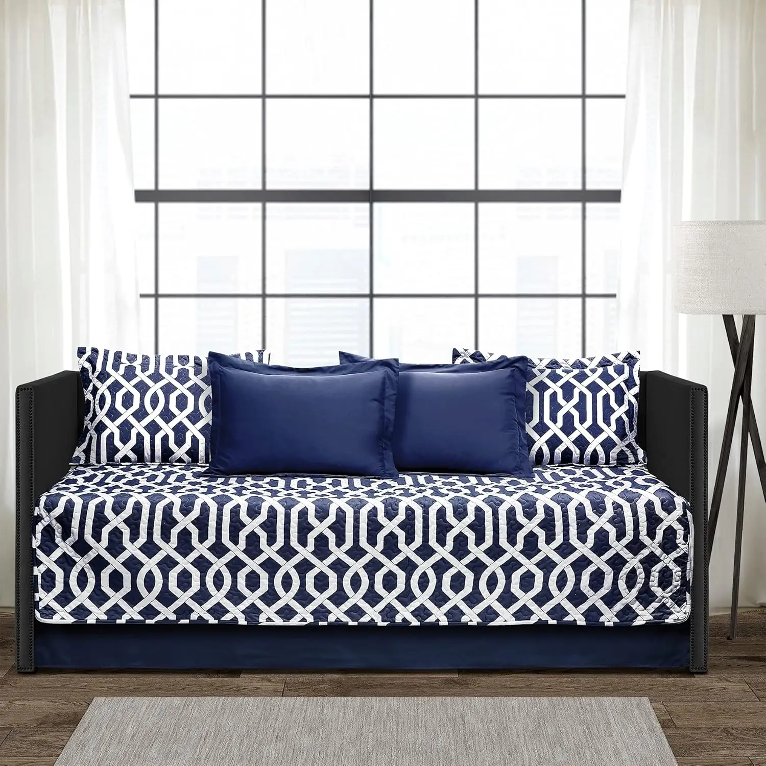 

Edward Trellis Patterned Daybed Cover Set with Bed Skirt, Pillow Shams and Cases, 75" X 39", 6 Piece