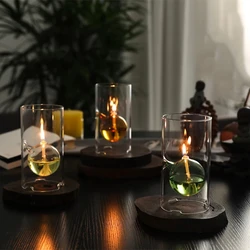 Glass Refillable Lamp Clear Candle holder Home Bar Decor Candlestick Living Room Balcony Patio Porch Garden