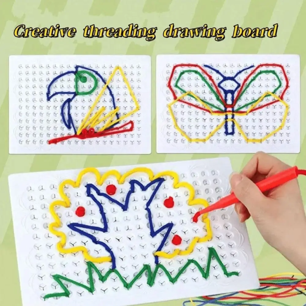 ทําด้วยมือเด็ก DIY Threading BOARD Threading ของเล่น Reuse Threading ภาพวาด BOARD เด็กที่มีสีสัน Sensory ด้าย