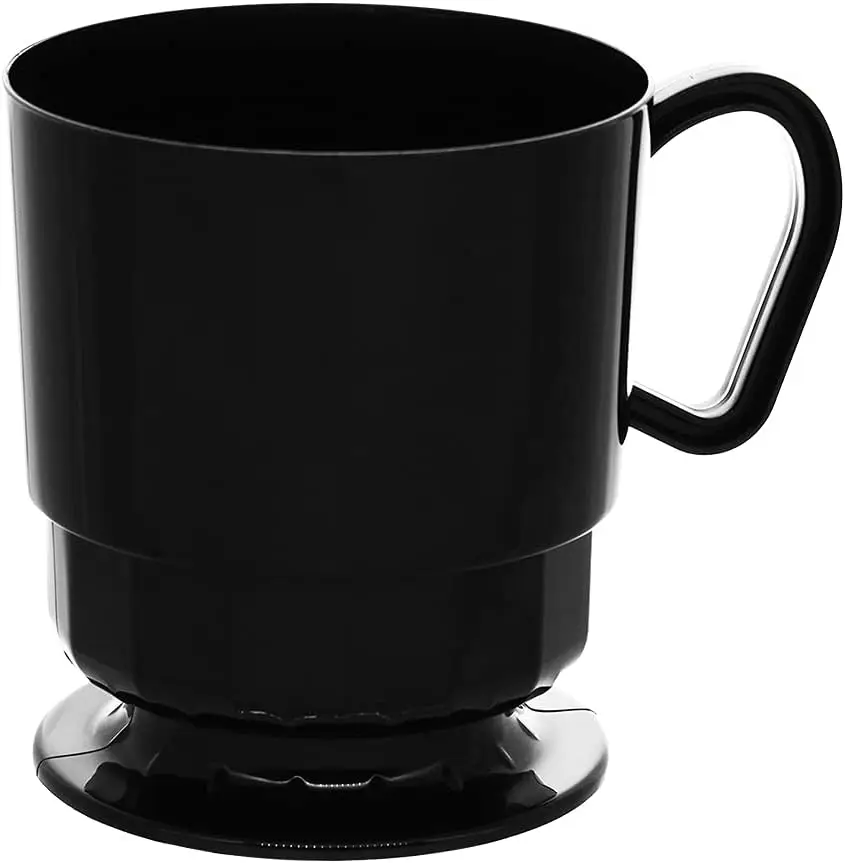 

8-Ounce Hard Plastic Tea Mugs/Coffee Cups with Handles, 40-Count, Deluxe Black