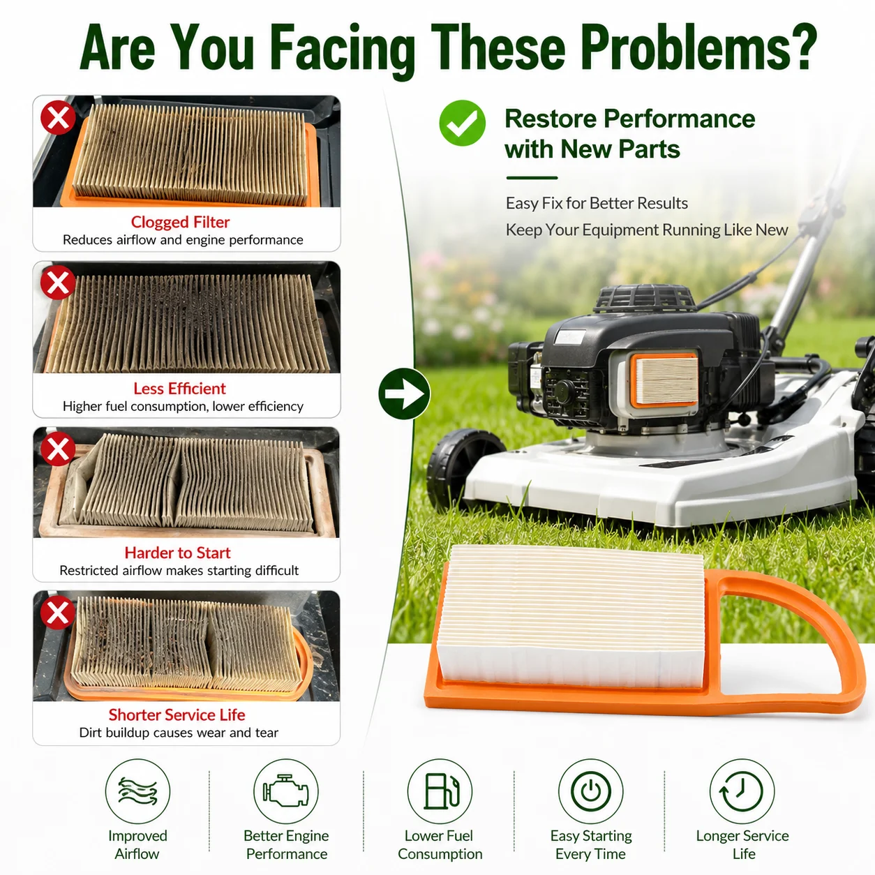 2PCS Air Filter Replacement For Stihl BR600 BR550 BR500 Backpack Blower, Replaces 4282 141 0300, 42821410300, High Performance
