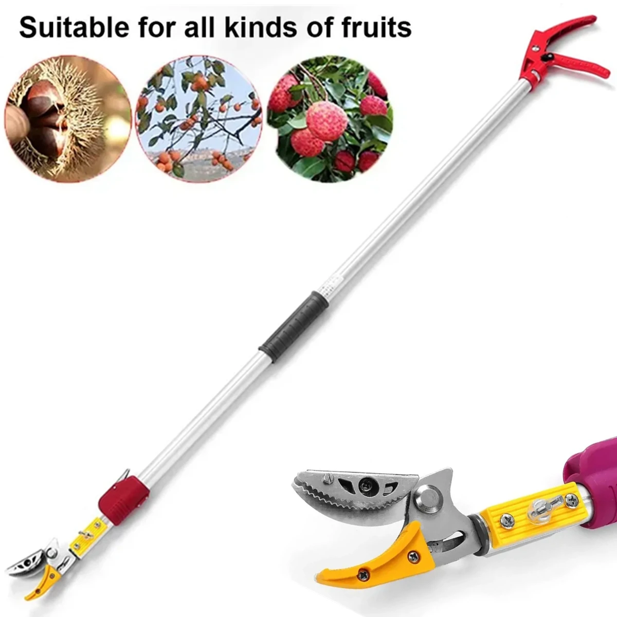 Max Cutting Fruit Picker Cortador de Ramo Pruner Extra Long Reach Hold Bypass Pruner Cortador de Árvore para Jardim 2.2m