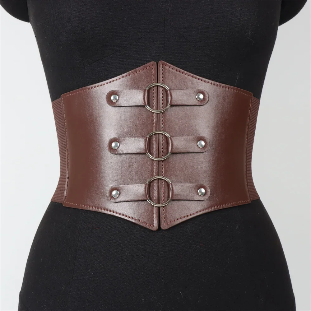 Cintura a corsetto gotico alla moda con tripla fibbia con borchie con rivetti neri Cintura elastica Waspie per donne punk perfette per cappotti