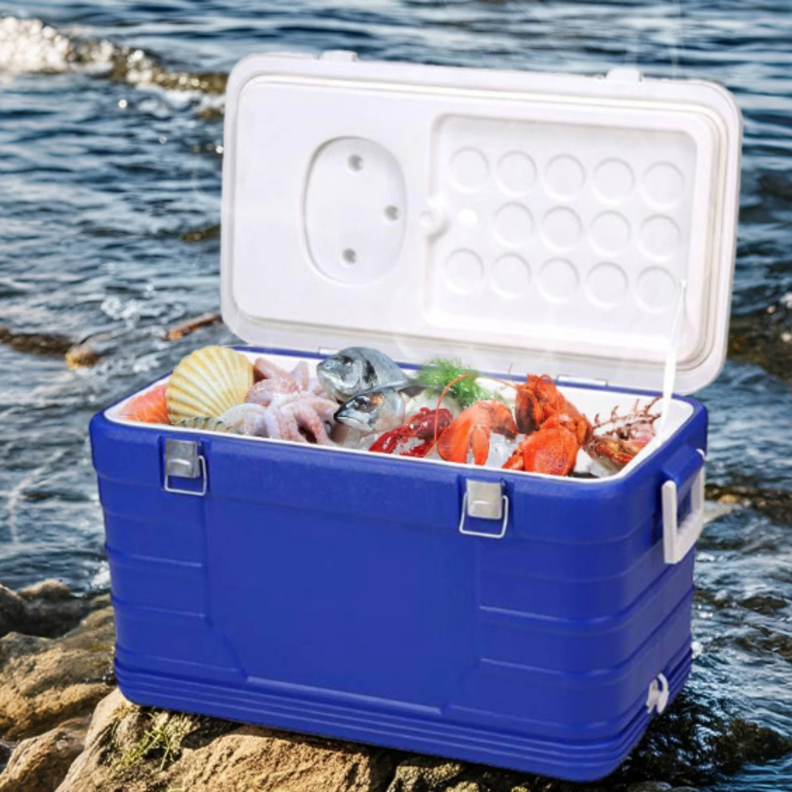 Cooler Box with Ice Pack Heavy-Duty Insulated Cooler Cool Box with Lid Food-Safe Safe Icebox Easy to Carry for Campers, Camping view 4