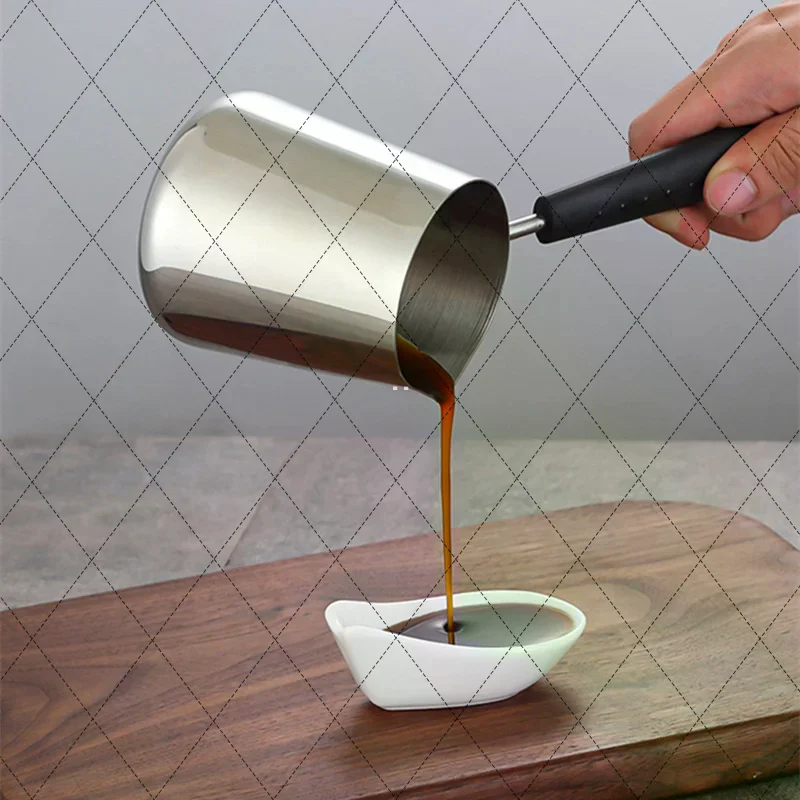 Long Handle Stainless Steel Coffee Pot 350ml 600ml With Pouring Spout Milk Butter Warmer Pot Stovetop Chocolate Melting