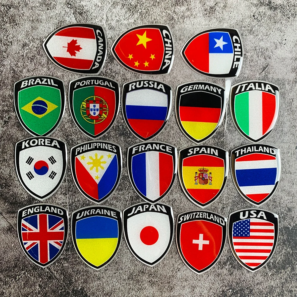 Global Country Flag Sticker 3D Reflective Motorcycle Accessories Auto Shield type Badg Decals For Germany Spain France etc