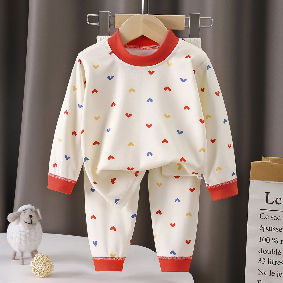 Kids Autumn Warm Pajamas Sets Baby Boys Girls Cute Cartoon Long Sleeve T-Shirt Tops + Pants Toddler Casual Sleepwear Underwear