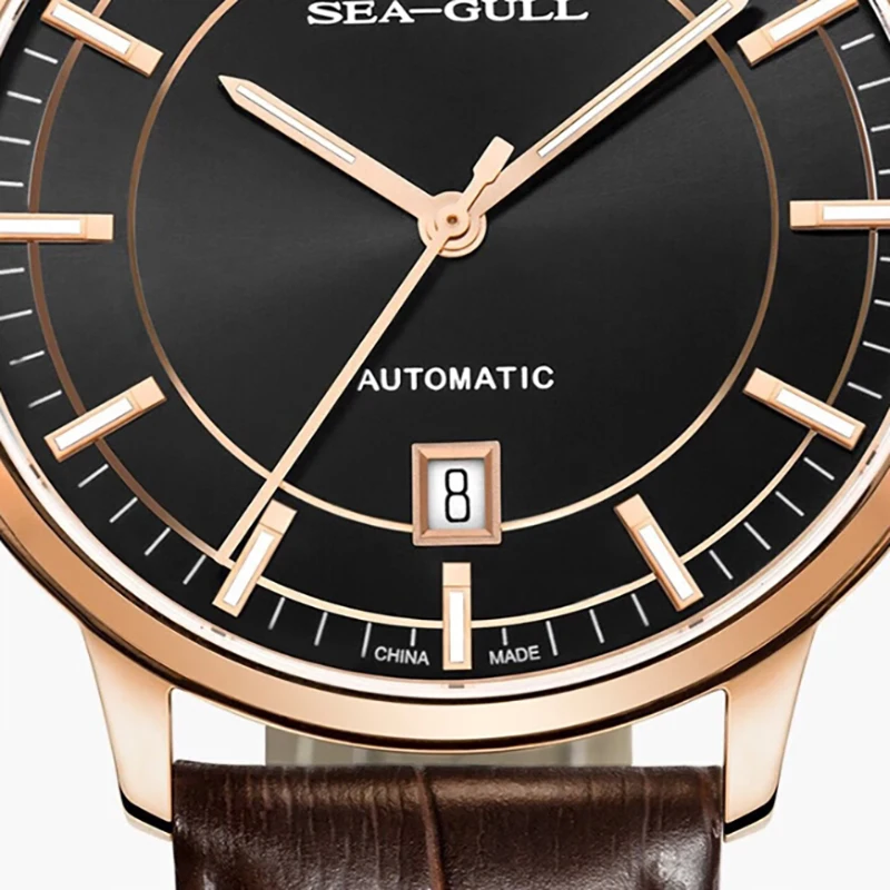 Seagull Classic Automatic Mechanical Watch Simple Men Watch Calendar Business Sapphire Glass ST2130 Movement Leather Strap 6008