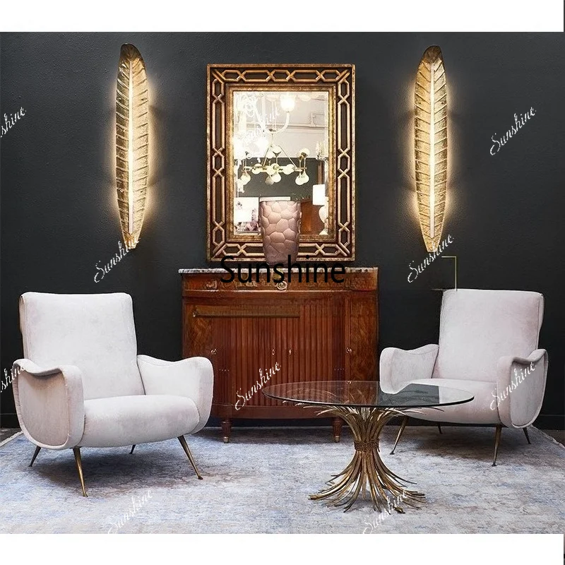 Entryway wall hanging mirror, American living room feature wall, wood-carved wall mirror, decorative mirror