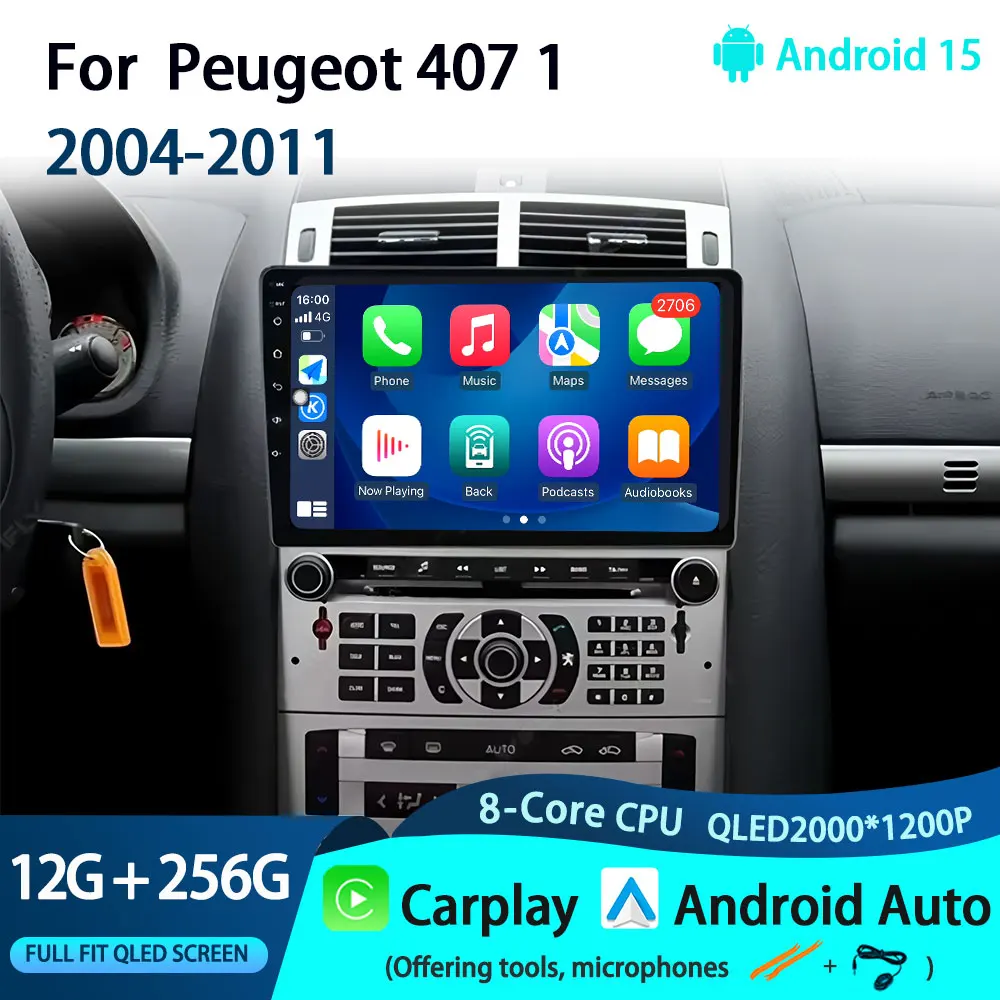 

Android 15 Carplay Car Radio Multimedia For Peugeot 407 1 2004-2011 Navigation Video DVD Autoradio Stereo Head Unit