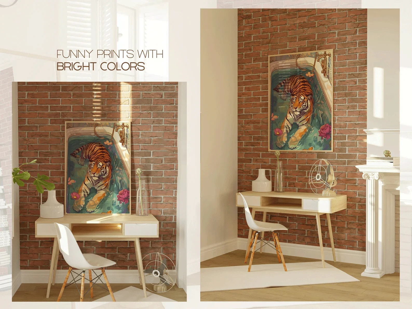 Seni dinding maximalis, Seni dinding eklektik yang dapat dicetak, Dekorasi Dinding Feminis, Seni dinding digital, Poster Warna-warni, Harimau Trendi, Digital