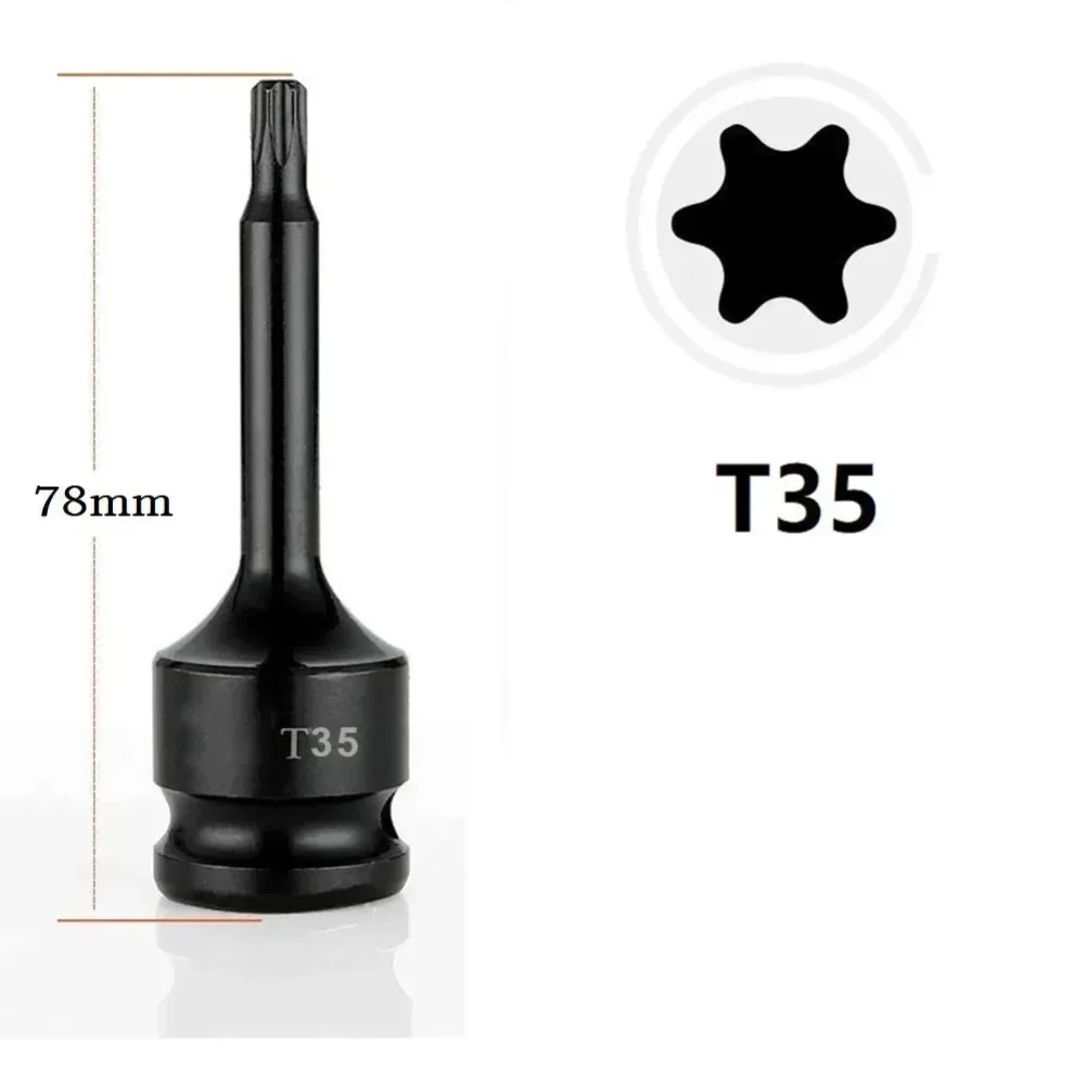 1Pcs New Metric 1/2 Inch Shank Electric Drill Socket Adapter 78mm Length Long Bit Torx Socket T20-T100 Cr-Mo Steel Socket Wrench