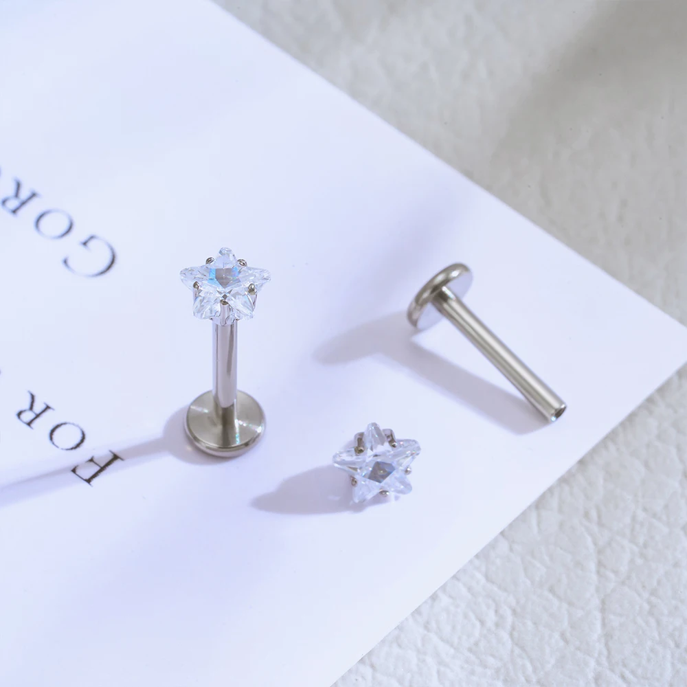 ASTM F136 Titan 16G fünfzackiger Stern CZ Knorpel Helix Ohrring Trinity CZ Tragus Ohrstecker Muschel Ohrläppchen Lippenpiercing Schmuck – Detail 14