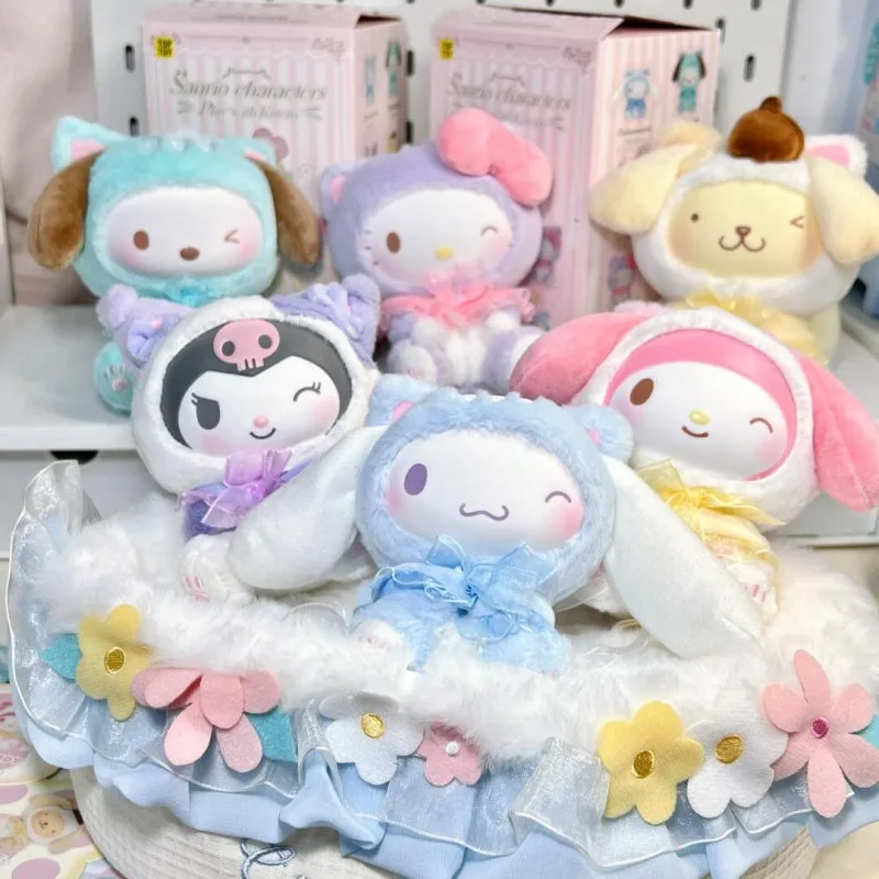 

New Authentic Sanrio Character Play With Kittens Series Plush Blind Box Kuromi Melody Pochacco Cinnamoroll Dolls Surprise Box