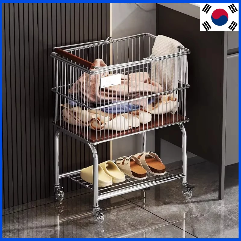 

‌Collapsible Rolling Laundry Hamper 2Tier Bathroom Organizer Cart with Brake Wheels Foldable Clothes Basket for Closet Storage
