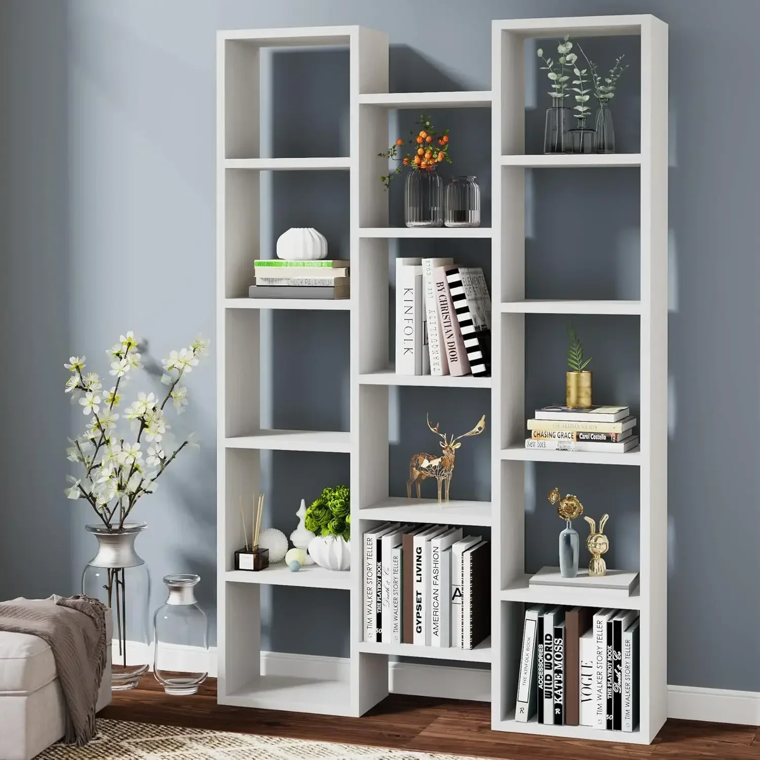 

Modern Bookcase, 5-Shelf Storage Organizer Bookshelf with 14-Cube Display Book Shelf for Home Office