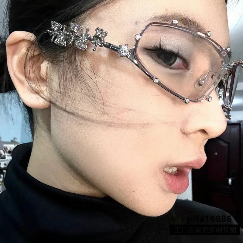 Rhinestone Special-shaped Glasses Women Men Fashion Oversized Cat Eye Glasses Metal Oval Shades Frame Vintage Party Eyeglasses