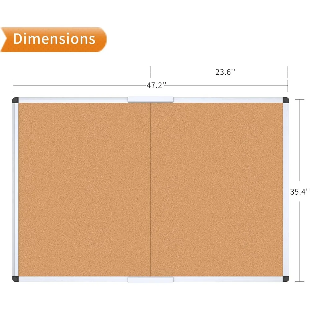 Foldable Cork Bulletin Board 48x36 Inches Silver Frame Office Home Noticeboard Pin Board